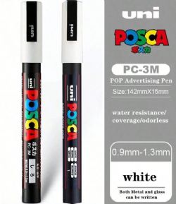 POSCA - ENSEMBLE DE 3 CRAYONS ACRYLIQUES BLANCS À POINTE FINE (0.9-1.3 MM)